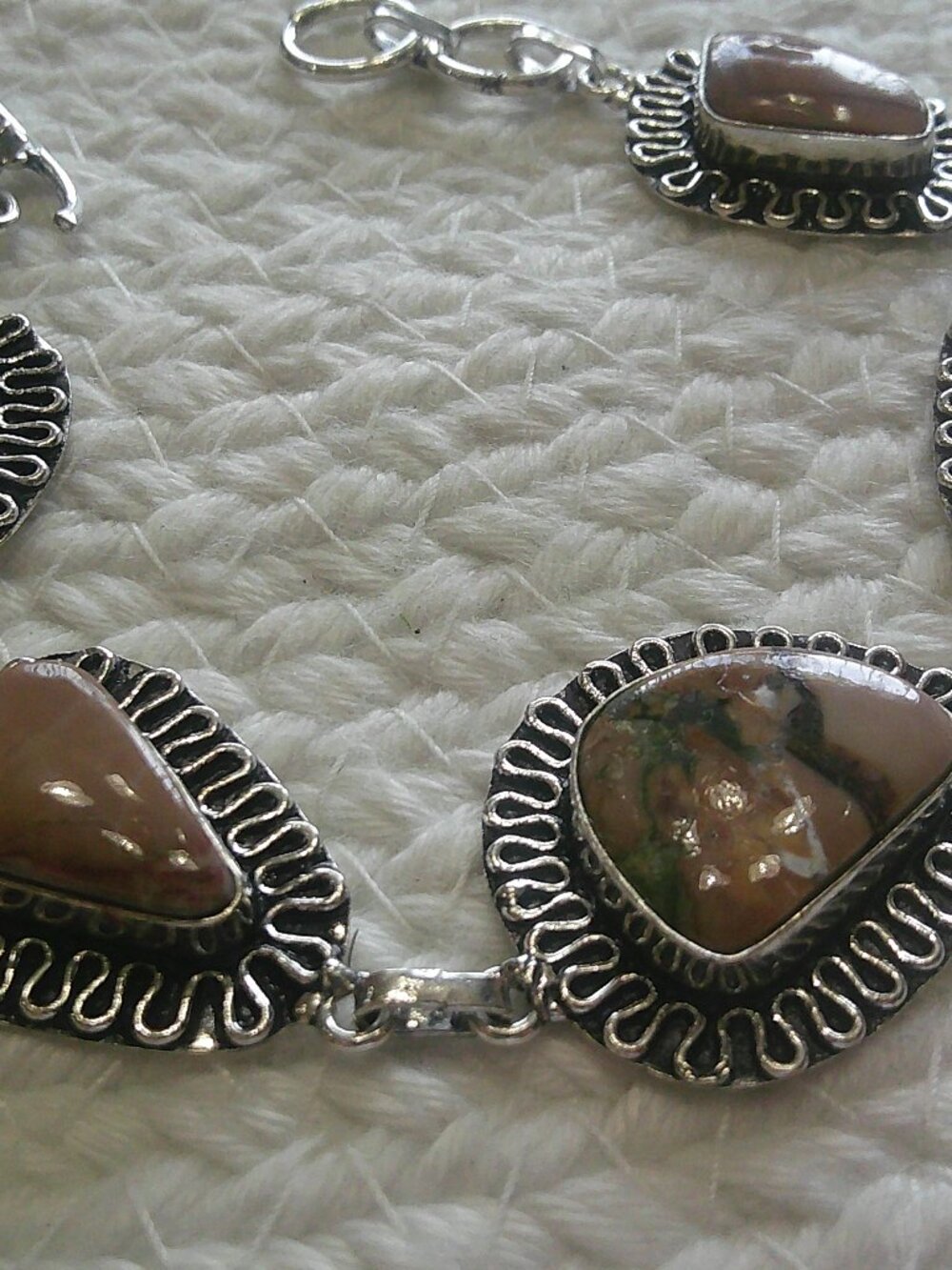 Natural PICTURE JASPER Handmade Sterling 925 Bracelet Size 8" #196F